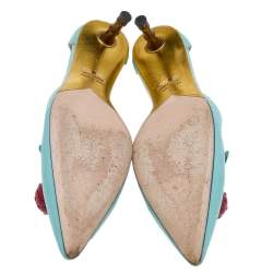 مملوكة مسبقًا Gucci Aqua Blue Leather Unia Cherry Bamboo Heel Pointed Toe Pumps Size 35