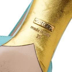 مملوكة مسبقًا Gucci Aqua Blue Leather Unia Cherry Bamboo Heel Pointed Toe Pumps Size 35