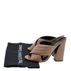 Gucci Brown Quilted Leather Criss Cross Block Heel Slide Sandals Size 38