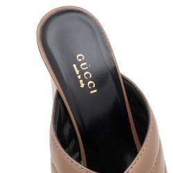 Gucci Brown Quilted Leather Criss Cross Block Heel Slide Sandals Size 38