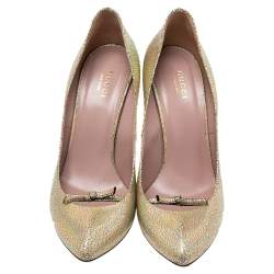 Pre Owned حذاء كعب عالي غوتشي جلد متقزح ذهبي منقوش مقاس 38