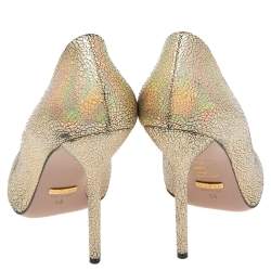 Pre Owned حذاء كعب عالي غوتشي جلد متقزح ذهبي منقوش مقاس 38