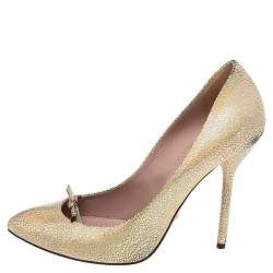 Pre Owned حذاء كعب عالي غوتشي جلد متقزح ذهبي منقوش مقاس 38