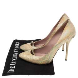 Pre Owned حذاء كعب عالي غوتشي جلد متقزح ذهبي منقوش مقاس 38