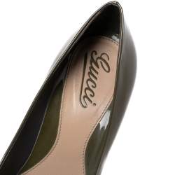 Gucci Olive Green Patent Leather Platform Pumps Size 38