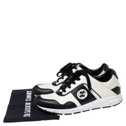 Pre Owned Gucci Black/White Leather Interlocking GG Lace Up Low Top Sneakers Size 38.5
