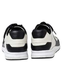 Pre Owned Gucci Black/White Leather Interlocking GG Lace Up Low Top Sneakers Size 38.5