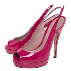 Gucci Magenta Patent Leather Peep-Toe Platform Slingback Pumps Size 38