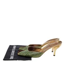 Gucci Green Snakeskin Embossed Leather Peep Toe Slide Sandals Size 41