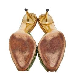 Gucci Green Snakeskin Embossed Leather Peep Toe Slide Sandals Size 41