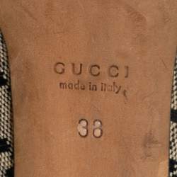 Gucci Beige/Black Canvas and Croc Embossed Leather Bamboo Horsebit Loafer Pumps Size 38