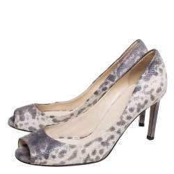 Gucci Grey/Beige Karung Leather Peep-Toe Pumps Size 38