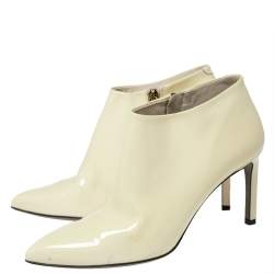Pre Owned Gucci Cream Patent Leather Pointed Toe Ankle Boots Size 38