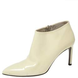 Pre Owned Gucci Cream Patent Leather Pointed Toe Ankle Boots Size 38