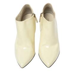Pre Owned Gucci Cream Patent Leather Pointed Toe Ankle Boots Size 38
