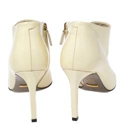 Pre Owned Gucci Cream Patent Leather Pointed Toe Ankle Boots Size 38