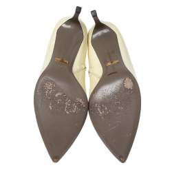 Pre Owned Gucci Cream Patent Leather Pointed Toe Ankle Boots Size 38