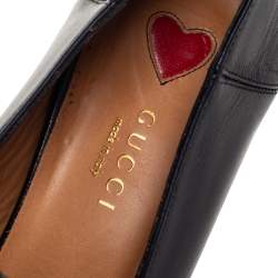 Pre Owned Gucci Black Leather Pearl Embellished Double G Web Loafer Pumps Size 38.5