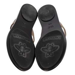 Pre Owned Gucci Brown Leather GG Marmont Thong Flats Size 38.5