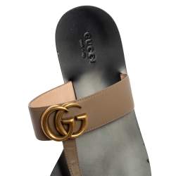 Pre Owned Gucci Brown Leather GG Marmont Thong Flats Size 38.5