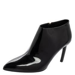 Pre Owned Gucci Black Patent Leather Pointed-Toe Ankle Booties Size 38