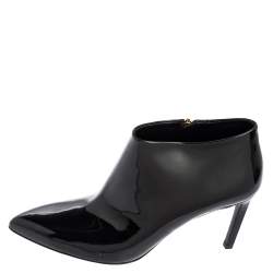 Pre Owned Gucci Black Patent Leather Pointed-Toe Ankle Booties Size 38