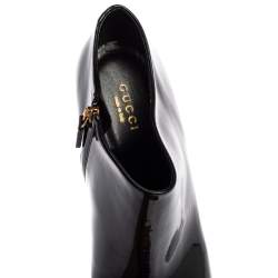 Pre Owned Gucci Black Patent Leather Pointed-Toe Ankle Booties Size 38