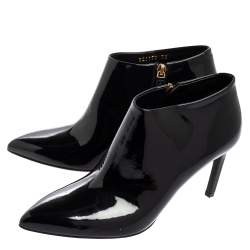 Pre Owned Gucci Black Patent Leather Pointed-Toe Ankle Booties Size 38