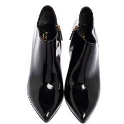 Pre Owned Gucci Black Patent Leather Pointed-Toe Ankle Booties Size 38