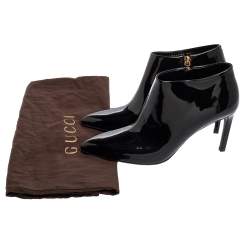 Pre Owned Gucci Black Patent Leather Pointed-Toe Ankle Booties Size 38