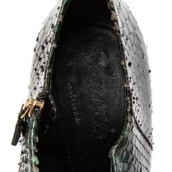 حذاء بوت للكاحل غوتشي جلد ثعبان أسود/أخضر مقاس 38