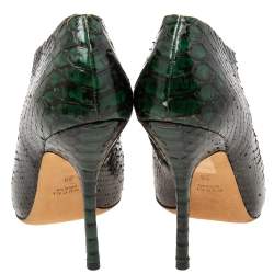 حذاء بوت للكاحل غوتشي جلد ثعبان أسود/أخضر مقاس 38
