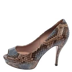 Gucci Multicolor Python Leather Peep Toe Platform Pumps Size 36.5