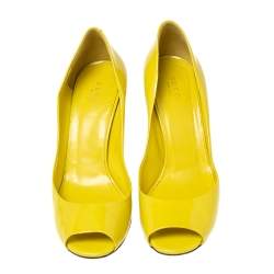 Gucci Yellow Patent Leather Peep-Toe Pumps Size 38