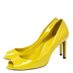 Gucci Yellow Patent Leather Peep-Toe Pumps Size 38