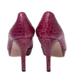 Gucci Magenta Alligator Leather Peep-Toe Platform Pumps Size 36.5