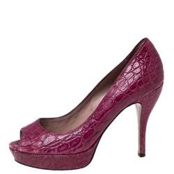 Gucci Magenta Alligator Leather Peep-Toe Platform Pumps Size 36.5