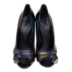 Gucci Multicolor Iridescent Patent Leather Horsebit Peep Toe Pumps Size 37.5