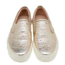 مملوكة مسبقًا Gucci Metallic Gold Foil Leather Slip On Sneakers Size 37
