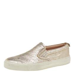 مملوكة مسبقًا Gucci Metallic Gold Foil Leather Slip On Sneakers Size 37