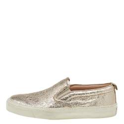مملوكة مسبقًا Gucci Metallic Gold Foil Leather Slip On Sneakers Size 37