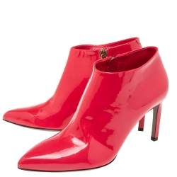 Pre Owned Gucci Pink Patent Leather Noah Ankle Booties Size 38