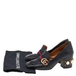 مملوكة مسبقًا حذاء كعب عالي غوتشي بيتون جلد أسود GG  ويب لؤلؤ مرصع مقاس 40