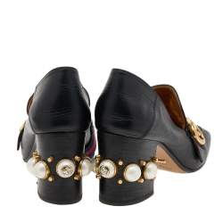 مملوكة مسبقًا حذاء كعب عالي غوتشي بيتون جلد أسود GG  ويب لؤلؤ مرصع مقاس 40