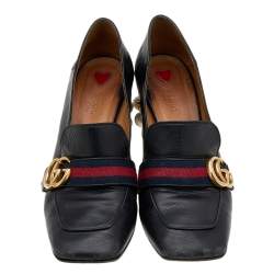 مملوكة مسبقًا حذاء كعب عالي غوتشي بيتون جلد أسود GG  ويب لؤلؤ مرصع مقاس 40