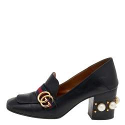 مملوكة مسبقًا حذاء كعب عالي غوتشي بيتون جلد أسود GG  ويب لؤلؤ مرصع مقاس 40