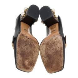 مملوكة مسبقًا حذاء كعب عالي غوتشي بيتون جلد أسود GG  ويب لؤلؤ مرصع مقاس 40