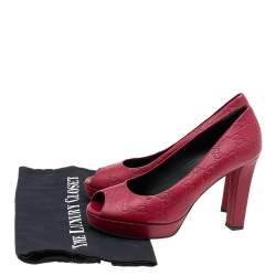 Gucci Red Guccissima Leather Peep Toe Platform Pumps Size 37.5