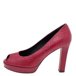 Gucci Red Guccissima Leather Peep Toe Platform Pumps Size 37.5