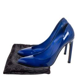 Pre Owned Gucci Royal Blue Patent Leather Pointed-Toe Pumps Size 37.5